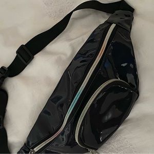 Black patent belt bag